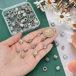 100 個 10 スタイルのチベットスタイル亜鉛合金ビーズ  コラム  アンティークシルバー  6~8.5x4~10mm  穴：4~6mm  10個/スタイル&nbsp;FIND-SP0005-92