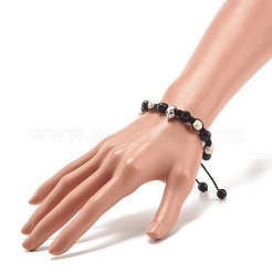 Round Synthetic Turquoise(Dyed) Braided Bead Bracelet with Alloy Skull&nbsp;BJEW-JB07863-03
