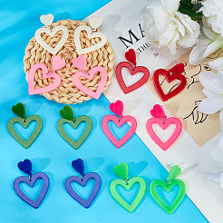 9ペア9スタイルの中空ハートアクリルダングルスタッドピアス（女性用）  ミックスカラー  51x36~37mm  1ペア/スタイル&nbsp;EJEW-AN0004-09