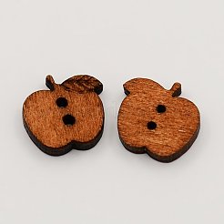 2つ穴ウッドボタン  りんごの縫製ボタン  染色されていない  サドルブラウン  15x17x4mm  穴：2mm&nbsp;BUTT-N003-23