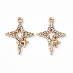 合金ラインストーンペンダント  星のチャーム  ライトゴールド  クリスタル  23x16.5x2mm  穴：1.4mm&nbsp;PALLOY-P287-08LG-01