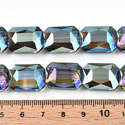 電気メッキ透明ガラスビーズ連売り  半分メッキ  多面カット  長方形  空色  18x13x7.8mm  穴：1mm  約40個/連  28.74インチ（73cm）&nbsp;EGLA-WH0005-02C-03