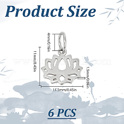 中空スターリングシルバーのロータスチャーム6個925個  スタンプ925個付き  銀  11x11.5x1.5mm  穴：4mm&nbsp;STER-DR0001-34
