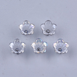 透明なアクリルビーズキャップ  朝顔ビーズ  ABカラー  5花びら  花  ミックスカラー  10x14x13.5mm  穴：1.6mm  約1370個/500g&nbsp;TACR-T007-04