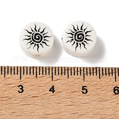 印刷された手作りの磁器のビーズ  フラットラウンドい螺旋状の太陽  ブラック  11x6mm  穴：2mm&nbsp;PR-CBA3F2D-05C