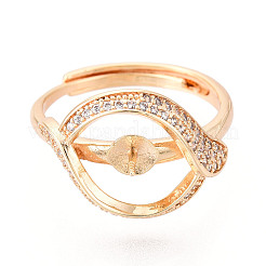 Brass Micro Pave Clear Cubic Zirconia Adjustable Ring Settings&nbsp;KK-T076-77G
