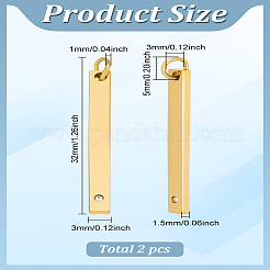 201ステンレススチールバータグペンダント2個  ラインストーン付き  長方形  ゴールドカラー  32x3x1.5mm  穴：3mm&nbsp;STAS-LP0004-59