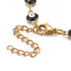 Enamel Oval with Evil Eye Link Chains Bracelet&nbsp;BJEW-P271-04G