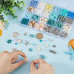 海をテーマにしたDIYファインディングキット  ポリマー粘土ビーズを含む  アクリルビーズ＆ペンダント  合成ターコイズビーズ  真鍮ビーズ  プラスチックビーズ  合金ペンダント & チューブベイル  ブラスジャンプ  アンティークシルバー＆プラチナ  6x1mm  穴：2mm&nbsp;DIY-BM0001-11