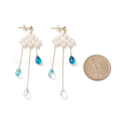 Shell Pearl Cloud with Glass Teardrop Dangle Stud Earrings&nbsp;EJEW-TA00164