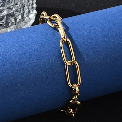 304ステンレススチールペーパークリップチェーンブレスレット  カニカン付き  テクスチャ  ゴールドカラー  7-5/8インチ（19.5cm）&nbsp;X-BJEW-F412-02G