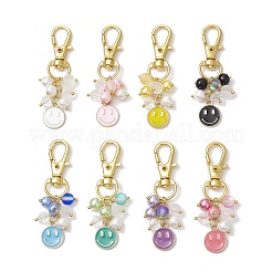 8Pcs 8 Colors Flat Round with Smiling Face Alloy Enamel Pendants Decoration&nbsp;HJEW-JM03006