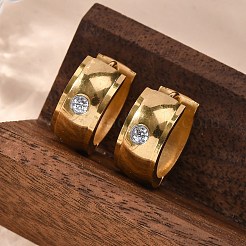 304ステンレススチール、キュービックジルコニア研磨効果フープピアス  イオンプレーティング（ip）  ゴールドカラー  16x7mm&nbsp;EJEW-M001-24G