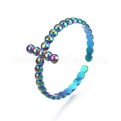 304ステンレススチール製バーチカルカフリング  女性のためのレインボーカラーオープンリング  usサイズ9 1/2(19.3mm)&nbsp;RJEW-N038-057