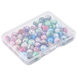 プリントアクリルビーズ60個  ラウンド  ミックスカラー  8mm  穴：2.5mm&nbsp;MACR-PA0001-71