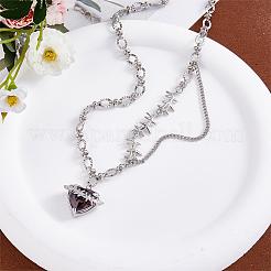 Red Heart Zirconia Necklace Adjustable Chain Gemstone Pendant Necklace Fashion Solitaire Love Eternity Crystals Choker Charms Jewelry Gift for Women Mother's Day birthday Christmas&nbsp;JN1098A