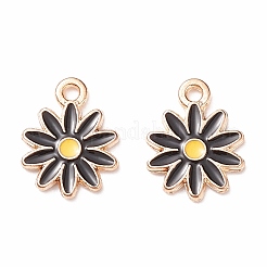 合金エナメルチャーム  菊  ライトゴールド  ブラック  13x9x1mm  穴：1.4mm&nbsp;X-ENAM-N047-I02