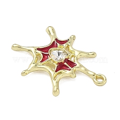 ハロウィン合金ラインストーンペンダント  エナメルスタイル  クモの巣  ゴールドカラー  レッド  28x20.5x3mm  穴：1.6mm&nbsp;ENAM-P258-06G-02