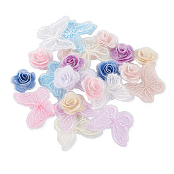 24Pcs 12 Style 3D Rose Organgza Lace Embroidery & Butterfly Ornament Accessories&nbsp;DIY-BT0001-48