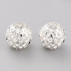 長持ちするメッキ中空真鍮ビーズ  フィリグリービーズ  カドミウムフリー＆鉛フリー  ラウンド  925銀メッキ  9.5x9mm  穴：4.5mm&nbsp;KK-O133-002C-S