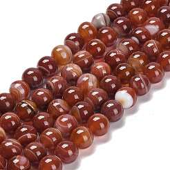 天然石縞瑪瑙/バンデットアゲートビーズ連売り  染め＆加熱  ラウンド  鮭色  8mm  穴：1.2mm  約47個/連  14.96インチ（38cm）&nbsp;G-G582-8mm-59