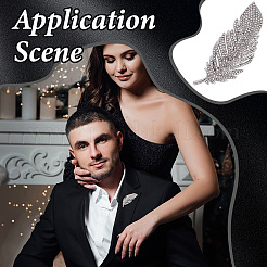 6Pcs Feather Shape Brass Rhinestone Lapel Pins for Backpack Clothes&nbsp;JEWB-UN0002-71A