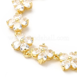 Clear Cubic Zirconia Clover Link Chain Bracelet&nbsp;BJEW-A132-15G
