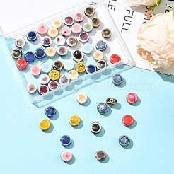 56 個 11 色の手作り磁器ビーズ  ファンシーアンティーク施釉磁器  フラットラウンド  ミックスカラー  10~11x10.5~12x6.5~7.5mm  穴：1.5~2.5mm  4個/カラー&nbsp;PORC-FS0001-32