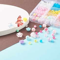 子供のためのDIYジュエリー製作キット  不透明および透明なアクリルビーズを含む  亜鉛合金カニカン  はさみ  アイアン丸カン＆ヘアバンドのパーツ＆ボールチープ  プラスチック製ピアスキャッチ  ミックスカラー  ビーズ：350~377個/セット&nbsp;DIY-YW0003-62