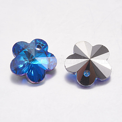 カット加工ガラスラインストーンチャーム  模造オーストリアのクリスタル  花  バミューダブルー  8x8x4mm  穴：1mm&nbsp;RGLA-F055-8x8-001BB