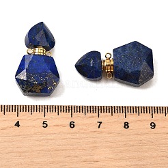 染色された天然ラピスラズリの香水瓶ペンダント  304ステンレススチール製金具付き  多面カット  六角形のボトルチャーム  ゴールドカラー  28~29.5x16~17x7~8mm  穴：1.4mm&nbsp;G-L623-12G-04