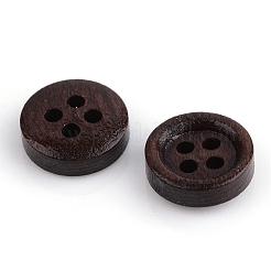 4ホール染めウッドボタン  フラットラウンド  ココナッツブラウン  11.5x3.5mm  穴：2mm  約5200個/1000g&nbsp;WOOD-S663-09
