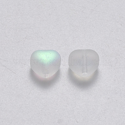 透明なスプレー塗装ガラスビーズ  ABカラーメッキ  艶消し  ハート  クリアAB  6x6x4mm  穴：0.7mm&nbsp;GLAA-R211-02-C01