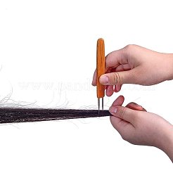 スチールダブルかぎ針編みフック  ドレッドヘアのかぎ針編みのフック針  竹ハンドル  シエナ  133x13.5x5mm  ピン：0.5mmと0.75mm  5個/セット&nbsp;TOOL-NB0001-08