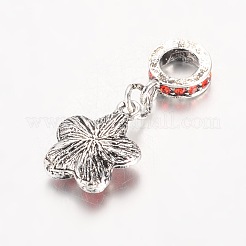 Flower Antique Silver Plated Alloy Rhinestone European Dangle Charms&nbsp;MPDL-K013-M