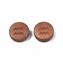 レーザー彫刻された木製ビーズ  星座12個のフラットラウンド  染め  キャメル  水瓶座  12x4mm  穴：1.6mm&nbsp;WOOD-S053-53B