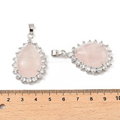 Natural Rose Quartz & Rhinestone Pendants&nbsp;G-K338-31P-07