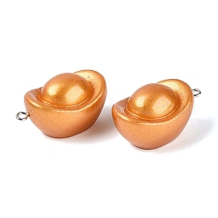 不透明樹脂ペンダント  インゴットのチャーム  プラチナ鉄ループ付き  オレンジ  34~35x22x19.5mm  穴：2mm&nbsp;RESI-N046-03
