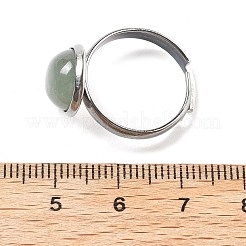 半円形の天然グリーンアベンチュリン指輪  女性用304ステンレススチール調節可能リング  ラウンドカボション：10mm  usサイズ6（16.5mm）  3mm&nbsp;RJEW-M062-01P-40