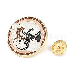 エナメルピン  バックパック用合金ラペルピンバック  龍とフラットラウンド  ゴールドカラー  31mm&nbsp;JEWB-C055-01G