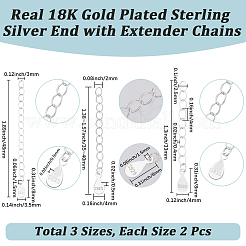 6Pcs 3 Styles 925 Sterling Silver Twisted Extender Chains&nbsp;STER-BBC0009-88