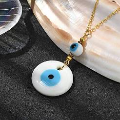 Lampwork Evil Eye Pendant Necklace&nbsp;NJEW-JN04614-01