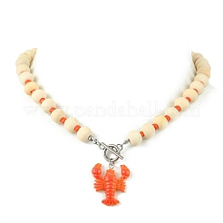 Summer Beach Resin Lobster Pendant Wood Beaded Necklaces with OT Clasps for Women&nbsp;NJEW-JN06109