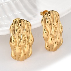 女性用304ステンレススチールスタッドピアス  織り目加工の長方形  ゴールドカラー  29.5x16.5mm&nbsp;EJEW-K306-27G