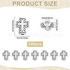 200 個のチベットスタイル亜鉛合金ビーズ  クロス  アンティークシルバー  10x8x3mm  穴：2mm&nbsp;TIBEB-ME0001-09