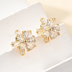 Flower Brass Micro Pave Clear Cubic Zirconia Stud Earrings & Pendant Necklaces Sets&nbsp;SJEW-Z002-04G