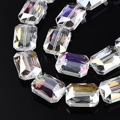 電気メッキ透明ガラスビーズ連売り  半分メッキ  多面カット  長方形  透明  18x13x7.8mm  穴：1mm  約40個/連  28.74インチ（73cm）&nbsp;EGLA-WH0005-02C-02