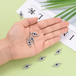 CZ真鍮製マイクロパヴェキュービックジルコニアコネクター  カドミウムフリー＆ニッケルフリー＆鉛フリー  目  ブルー  プラチナメッキ  10x24x2mm  穴：1mm&nbsp;ZIRC-L002-45P