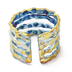 Ion Plating(IP) 304 Stainless Steel Multi Line Open Cuff Ring for Women&nbsp;RJEW-M149-18RC