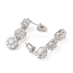 ラックメッキ真鍮マイクロパヴェキュービックジルコニアスタッドピアス  長持ちメッキ  花  透明  25.5x8mm&nbsp;EJEW-I304-10P-06